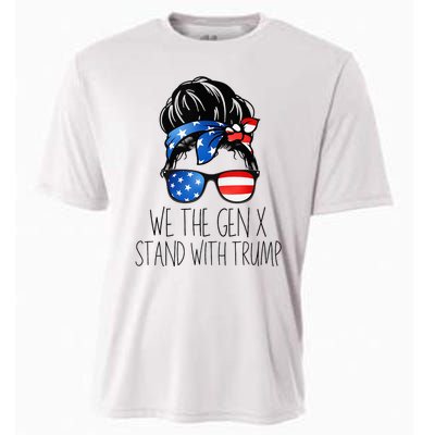 We The Gen X Stand With Trump Messy Bun Patriotic Women Cooling Performance Crew T-Shirt