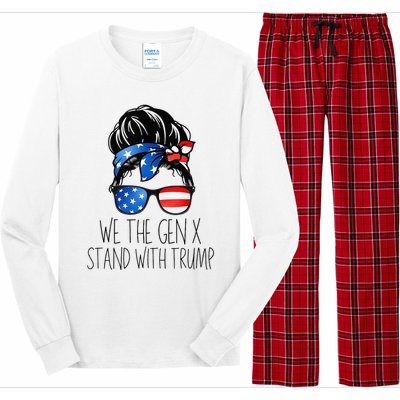 We The Gen X Stand With Trump Messy Bun Patriotic Women Long Sleeve Pajama Set