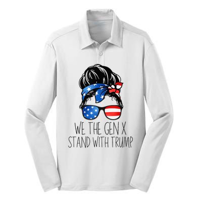 We The Gen X Stand With Trump Messy Bun Patriotic Women Silk Touch Performance Long Sleeve Polo