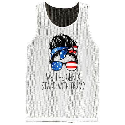 We The Gen X Stand With Trump Messy Bun Patriotic Women Mesh Reversible Basketball Jersey Tank