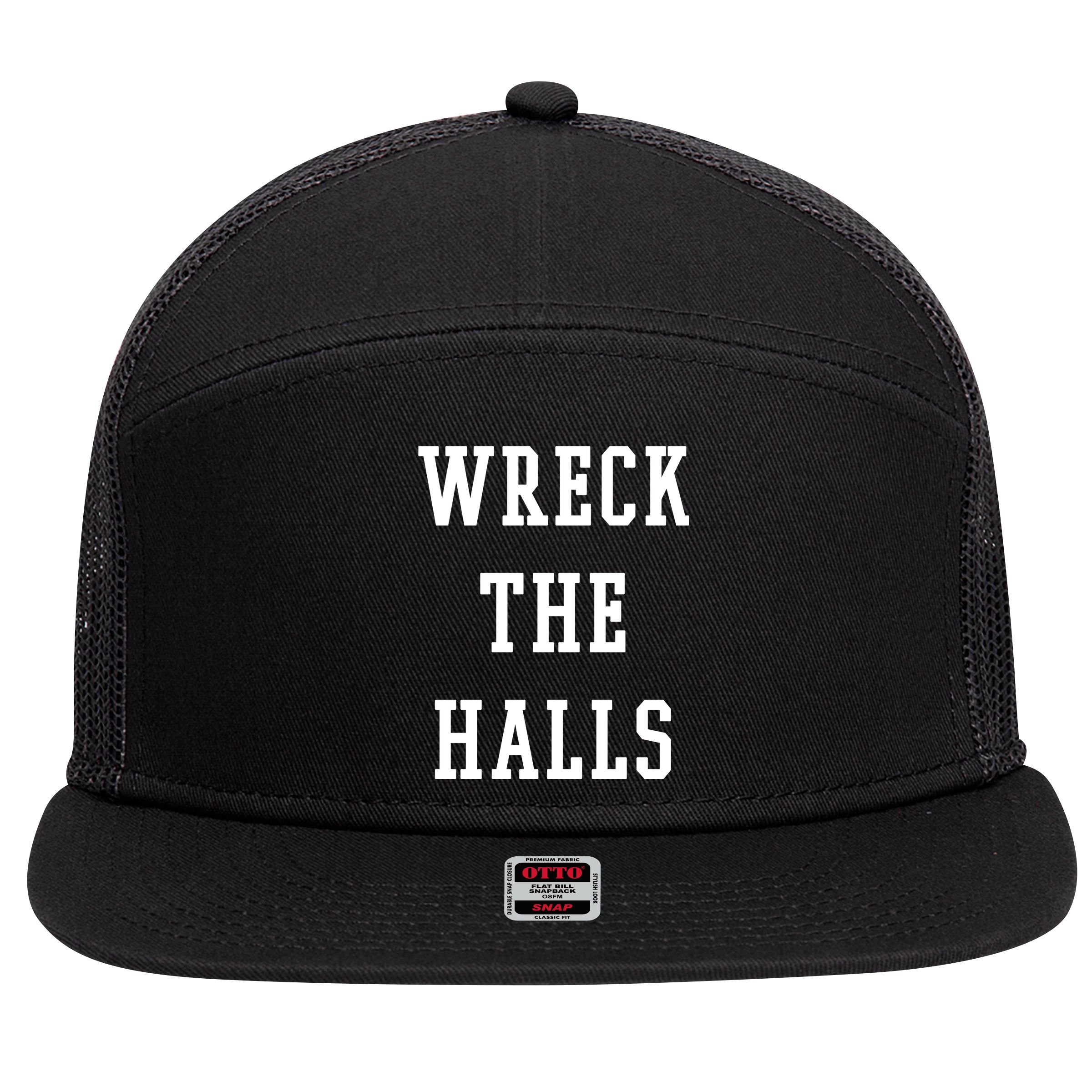 Wreck The Halls Christmas Holiday 7 Panel Mesh Trucker Snapback Hat