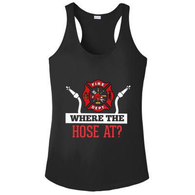 Where The Hose At Funny Firefighter Gift Ladies PosiCharge Competitor Racerback Tank