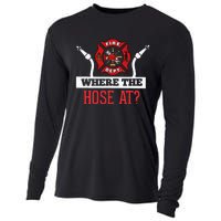 Where The Hose At Funny Firefighter Gift Cooling Performance Long Sleeve Crew