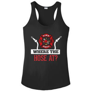 Where The Hose At Funny Firefighter Ladies PosiCharge Competitor Racerback Tank