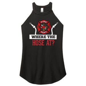 Where The Hose At Funny Firefighter Women's Perfect Tri Rocker Tank