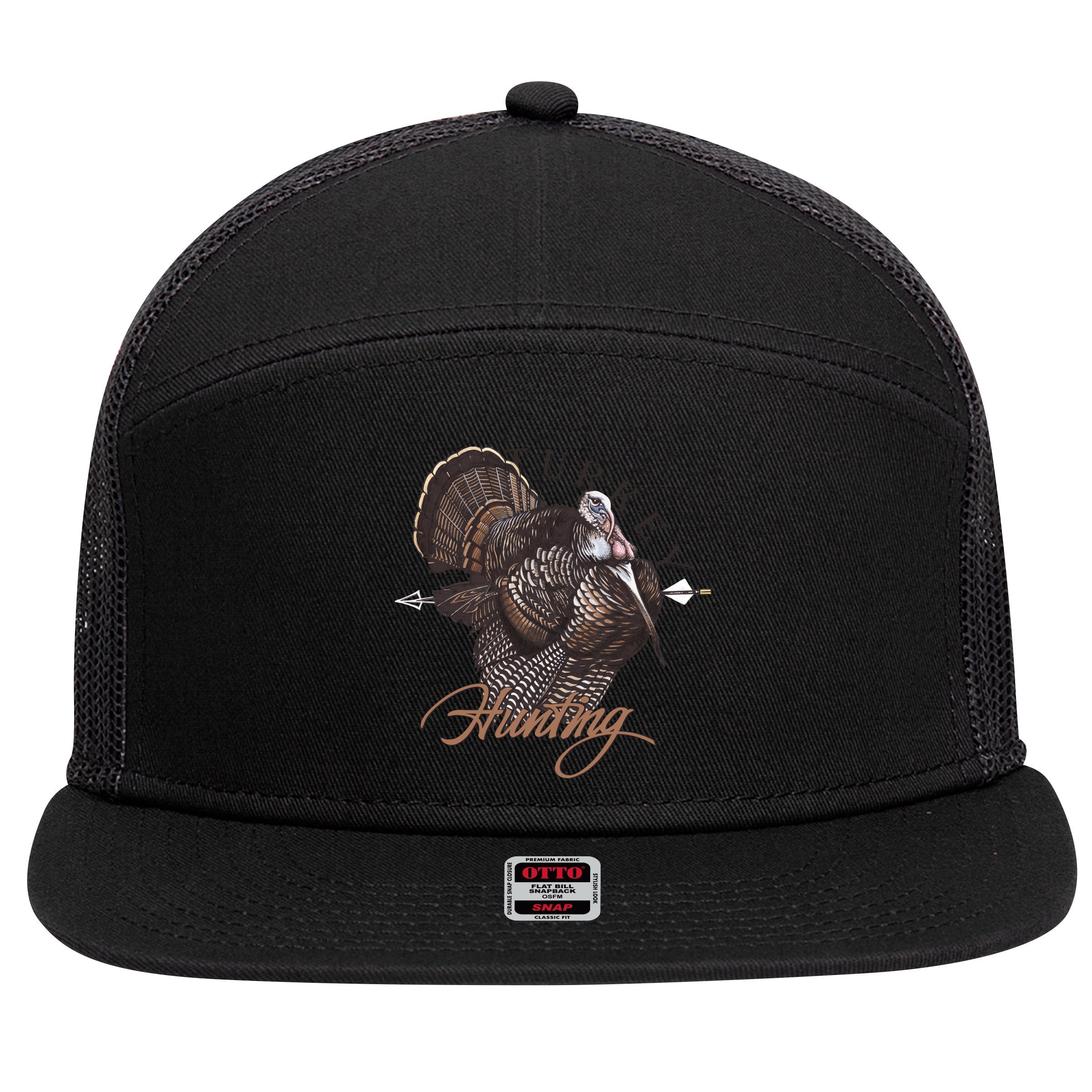 Wild Turkey Hunting Gift 7 Panel Mesh Trucker Snapback Hat