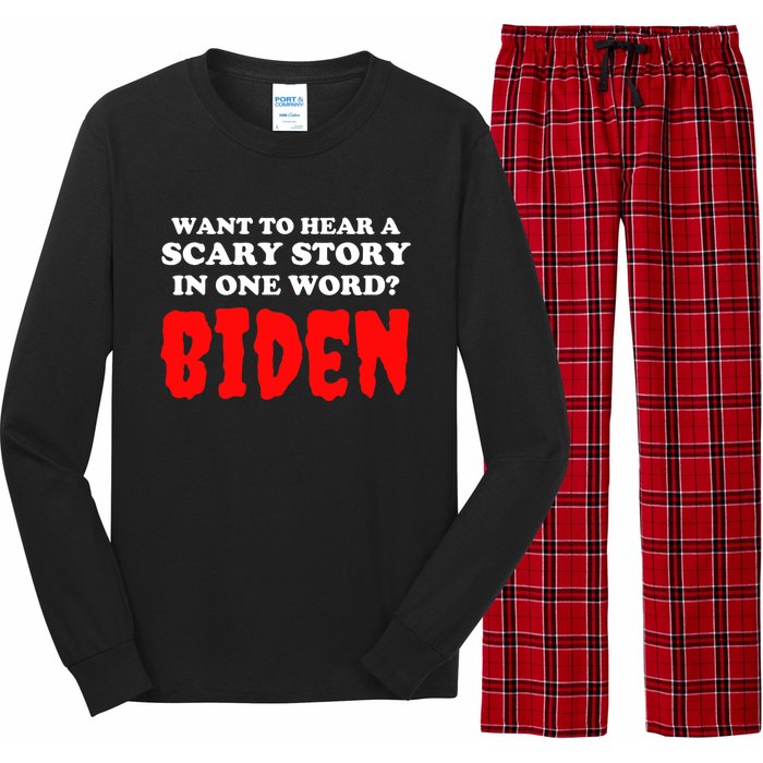 Want To Hear A Scary Story In One Word Biden Funny Halloween Long Sleeve Pajama Set