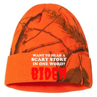 Want To Hear A Scary Story In One Word Biden Funny Halloween Kati Licensed 12" Camo Beanie