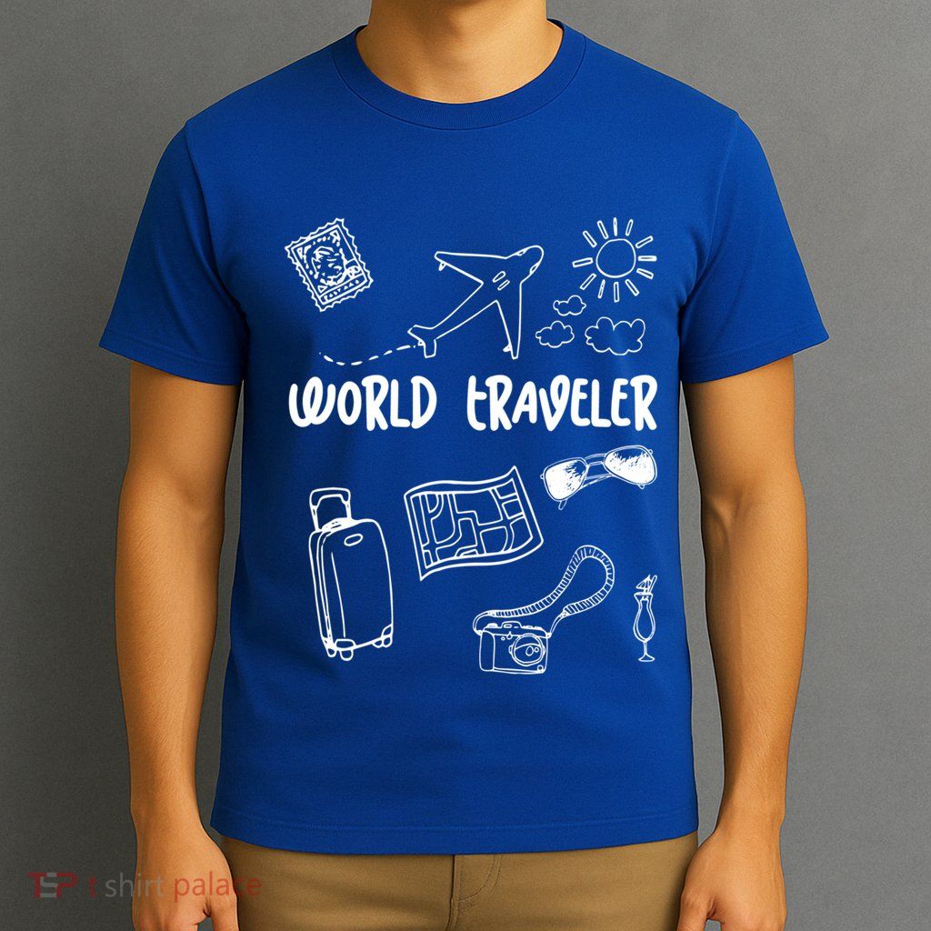 World Traveler Holiday Doodles Vintage Travel Lover Gift T-Shirt