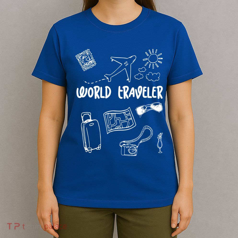 World Traveler Holiday Doodles Vintage Travel Lover Gift T-Shirt
