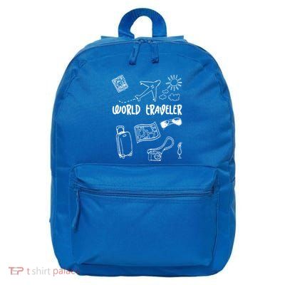 World Traveler Holiday Doodles Vintage Travel Lover Gift 16 in Basic Backpack