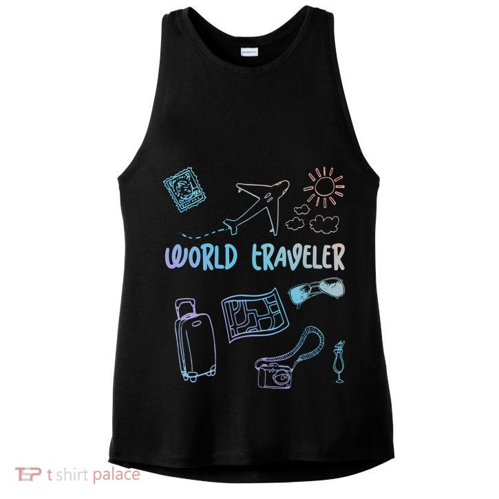 World Traveler Holiday Doodles Vintage Travel Lover Gift Ladies PosiCharge Tri-Blend Wicking Tank