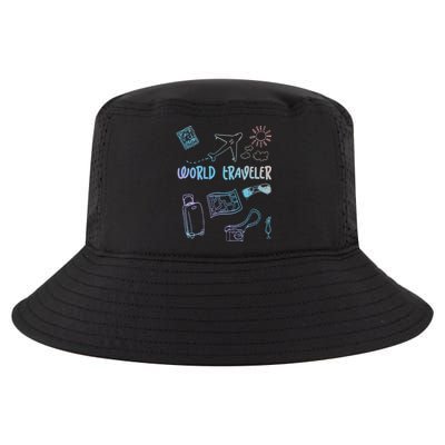 World Traveler Holiday Doodles Vintage Travel Lover Gift Cool Comfort Performance Bucket Hat