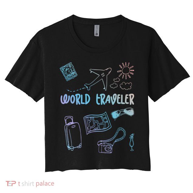 World Traveler Holiday Doodles Vintage Travel Lover Gift Crop Top