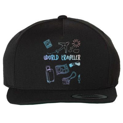 World Traveler Holiday Doodles Vintage Travel Lover Gift Wool Snapback Cap