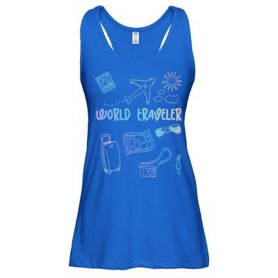 World Traveler Holiday Doodles Vintage Travel Lover Gift Ladies Essential Flowy Tank