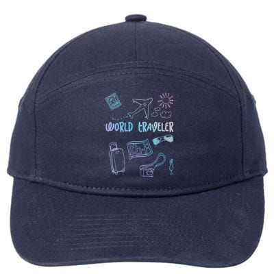 World Traveler Holiday Doodles Vintage Travel Lover Gift 7-Panel Snapback Hat