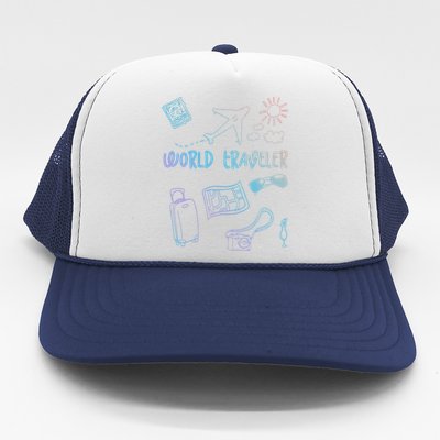 World Traveler Holiday Doodles Vintage Travel Lover Gift Trucker Hat