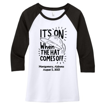 When The Hat Comes Montgomery Brawl Riverfront Montgomery Alabama Women's Tri-Blend 3/4-Sleeve Raglan Shirt