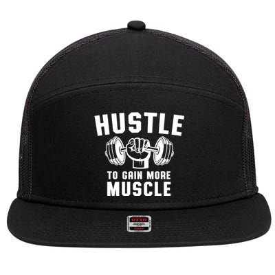 Workout Tee Hustle To Gain Muscle Training Gym Funny Gift 7 Panel Mesh Trucker Snapback Hat