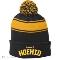 Welcome To Hoehio Stripe Pom Pom Beanie
