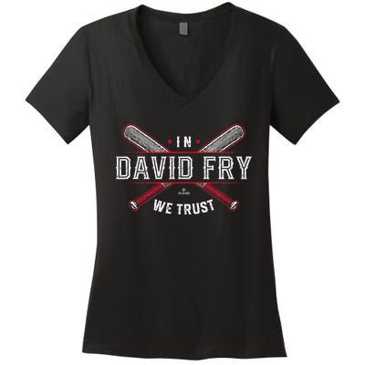 We Trust In David Fry Cleveland Baseball Women's V-Neck T-Shirt