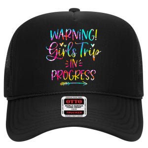 Warning Trip In Progress Trip Vacation Tie Dye High Crown Mesh Back Trucker Hat