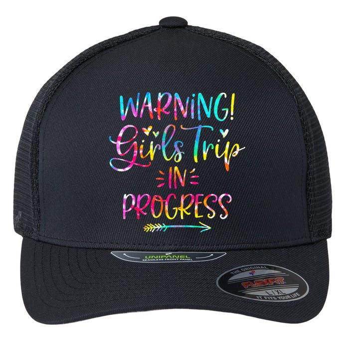 Warning Trip In Progress Trip Vacation Tie Dye Flexfit Unipanel Trucker Cap