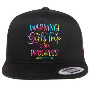 Warning Trip In Progress Trip Vacation Tie Dye Flat Bill Trucker Hat