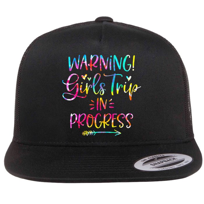 Warning Trip In Progress Trip Vacation Tie Dye Flat Bill Trucker Hat