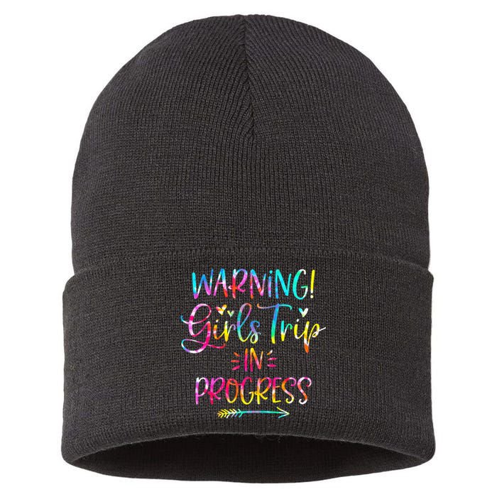 Warning Trip In Progress Trip Vacation Tie Dye Sustainable Knit Beanie