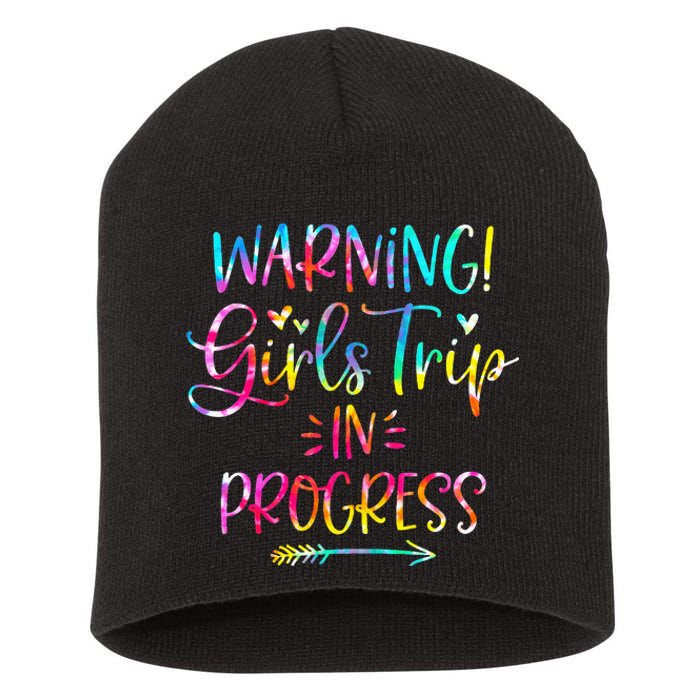 Warning Trip In Progress Trip Vacation Tie Dye Short Acrylic Beanie