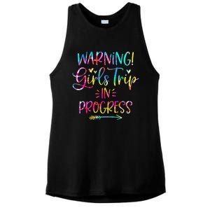 Warning Trip In Progress Trip Vacation Tie Dye Ladies PosiCharge Tri-Blend Wicking Tank