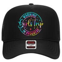 Warning Trip In Progress Trip Vacation Tie Dye High Crown Mesh Back Trucker Hat