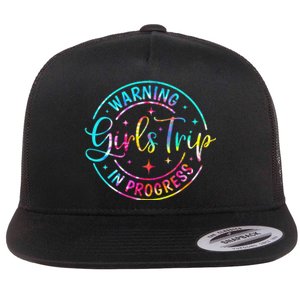 Warning Trip In Progress Trip Vacation Tie Dye Flat Bill Trucker Hat