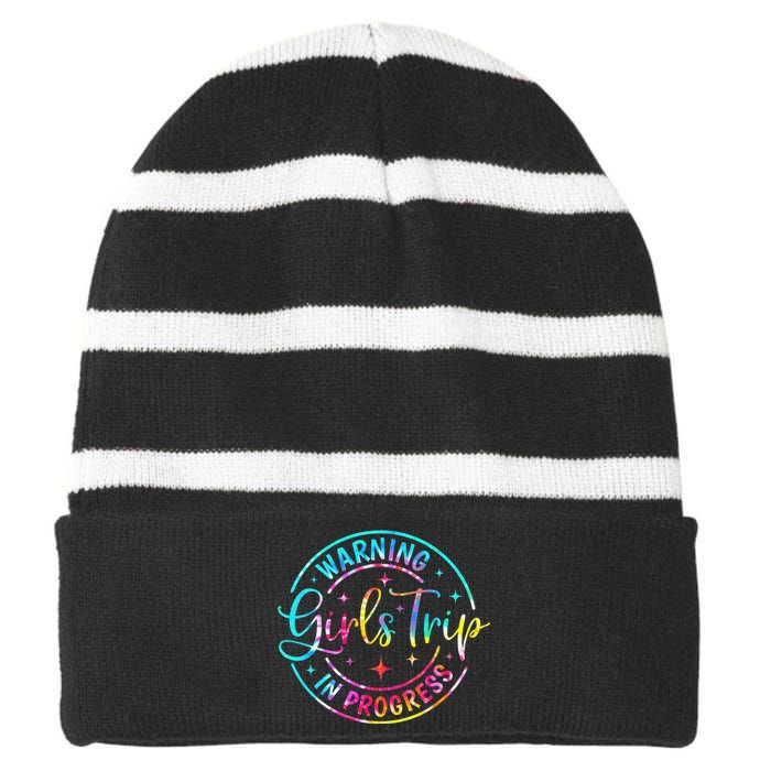 Warning Trip In Progress Trip Vacation Tie Dye Striped Beanie with Solid Band