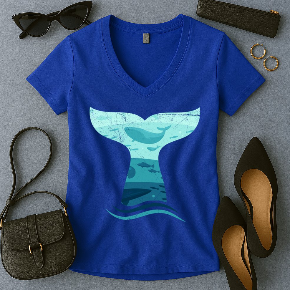 Whale Tail In Waves Orca Ocean Cute Gift Women's V-Neck T-Shirt