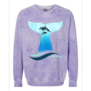 Whale Tail In Waves Orcas Underwater Ocean Colorblast Crewneck Sweatshirt