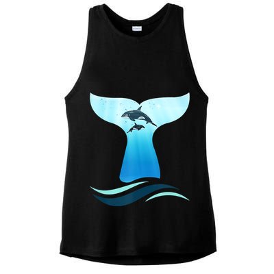 Whale Tail In Waves Orcas Underwater Ocean Ladies PosiCharge Tri-Blend Wicking Tank