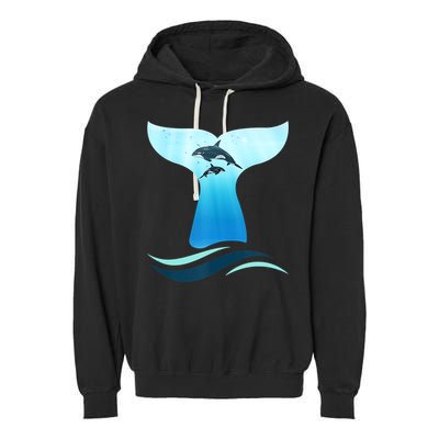 Whale Tail In Waves Orcas Underwater Ocean Garment-Dyed Fleece Hoodie