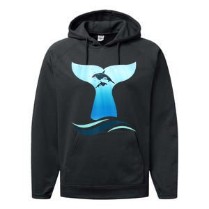 Whale Tail In Waves Orcas Underwater Ocean Performance Fleece Hoodie