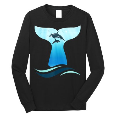 Whale Tail In Waves Orcas Underwater Ocean Long Sleeve Shirt