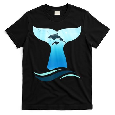 Whale Tail In Waves Orcas Underwater Ocean T-Shirt