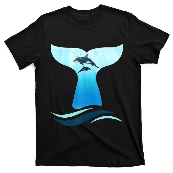 Whale Tail In Waves Orcas Underwater Ocean T-Shirt