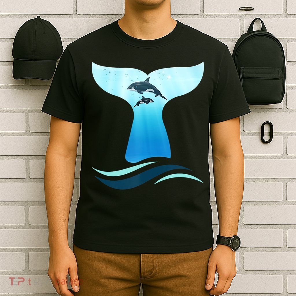 Whale Tail In Waves Orcas Underwater Ocean T-Shirt
