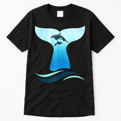 Whale Tail In Waves Orcas Underwater Ocean Tall T-Shirt