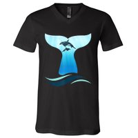 Whale Tail In Waves Orcas Underwater Ocean V-Neck T-Shirt