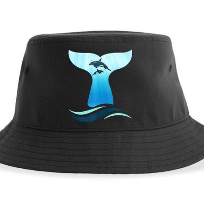 Whale Tail In Waves Orcas Underwater Ocean Sustainable Bucket Hat