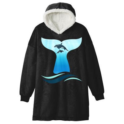 Whale Tail In Waves Orcas Underwater Ocean Hooded Wearable Blanket