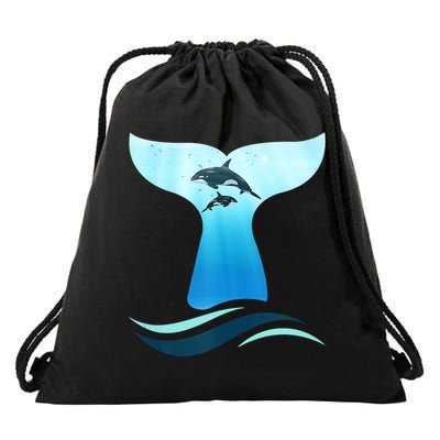 Whale Tail In Waves Orcas Underwater Ocean Drawstring Bag